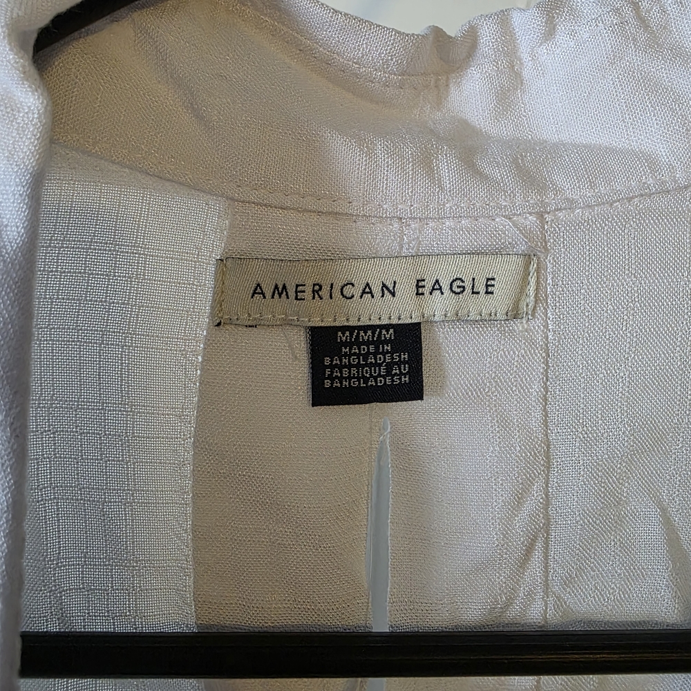American Eagle Open Back Tie Blouse White Lightweight Button Up Medium NWT - Picture 5 of 8